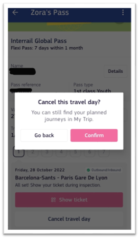 Jours de voyage dans My Pass