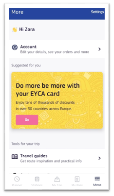 Bereich More in der DiscoverEU Travel App